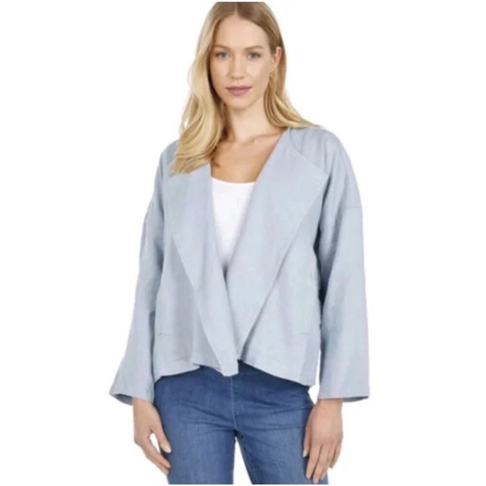 Eileen Fisher Dawn Heavy Organic Linen Double Breasted Jacket Women L Minimalist